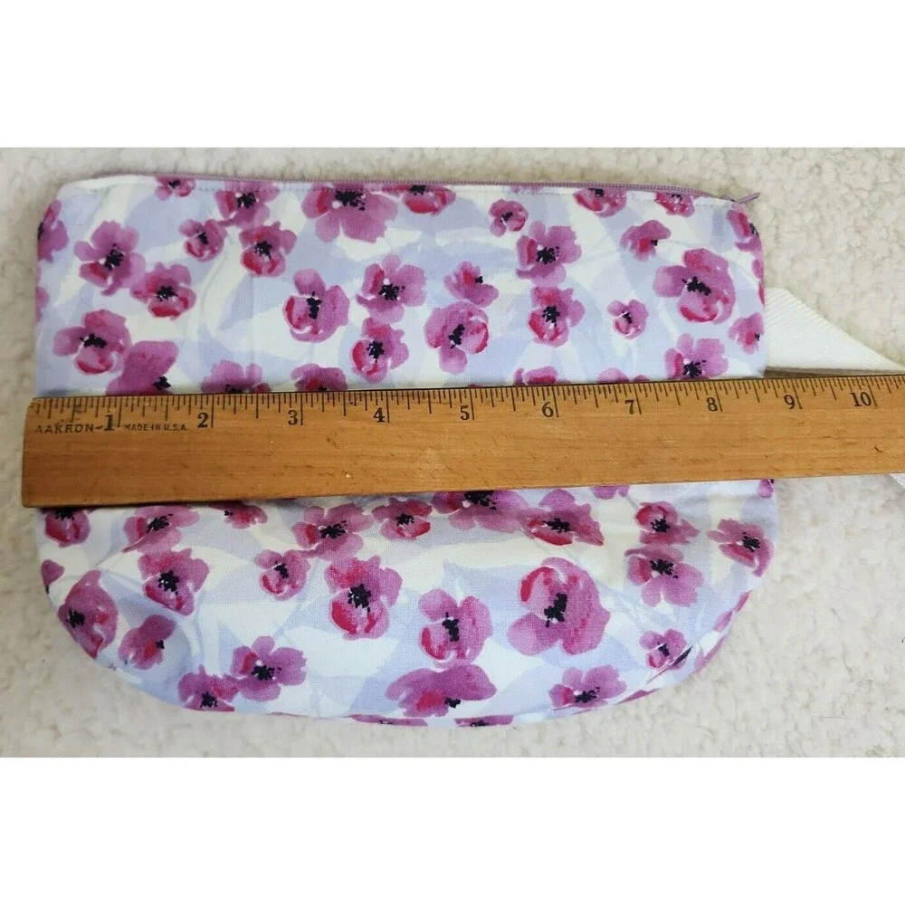 Purple Flower/Floral Print Makeup Bag, Floral Project Bag, Zippered Craft Pouch